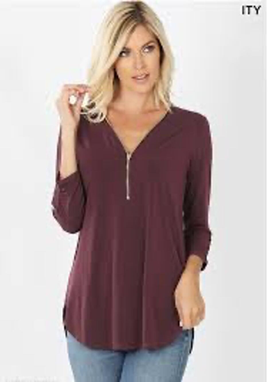 Adrienne Vittadini Burgundy Maroon Zip Blouse Long Sleeve Red S NWT Office
